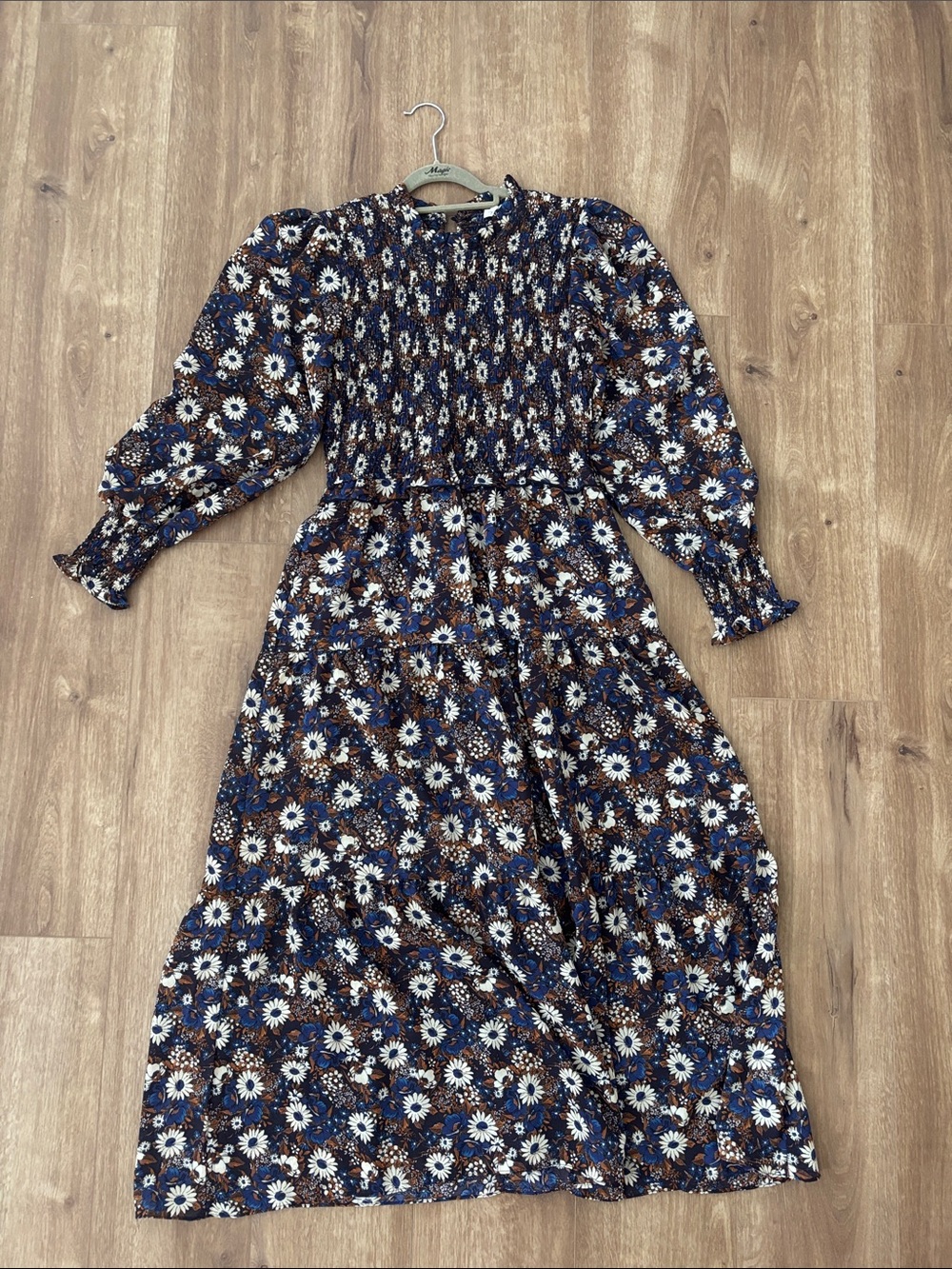Floral Long Sleeve Navy Blue Maxi Dress
